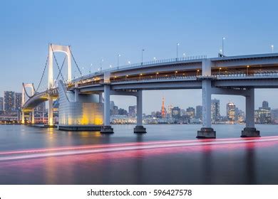 Tokyo Rainbow Bridge Tokyo Tower Twilight Stock Photo 596427578 ...