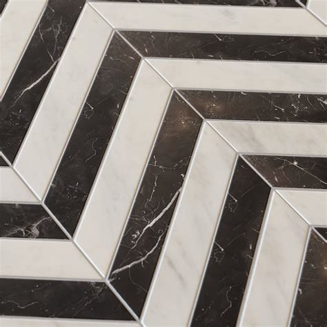 Palazzo Chevron Carrara & Nero Marquina Marble Mosaic Tile - LUSSO