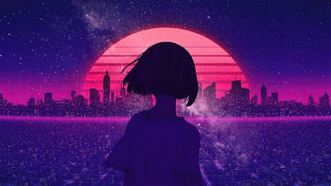 1360x768 Synthwave Night Sunset Anime Girl 4k Laptop HD ,HD 4k Wallpapers,Images,Backgrounds ...