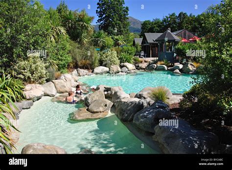 Hot rock pools at Hanmer Springs Thermal Pools & Spa, Hanmer Springs, Canterbury, South Island ...