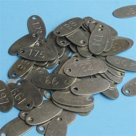 Three 3 Vintage Metal Tool Tags Number Tags Numbered Tag Tags