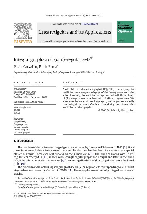 (PDF) Integral graphs and -regular sets | Paula Rama - Academia.edu