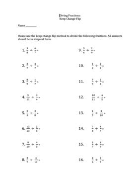 Dividing Fractions: Keep, Change, Flip (With Answer Sheet) by Rosemary ...