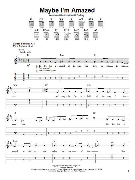 Maybe I'm Amazed by Paul McCartney Sheet Music for Easy Guitar Tab at Sheet Music Direct