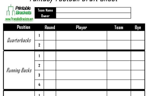 Blank Fantasy Football Draft Sheet | White Gold