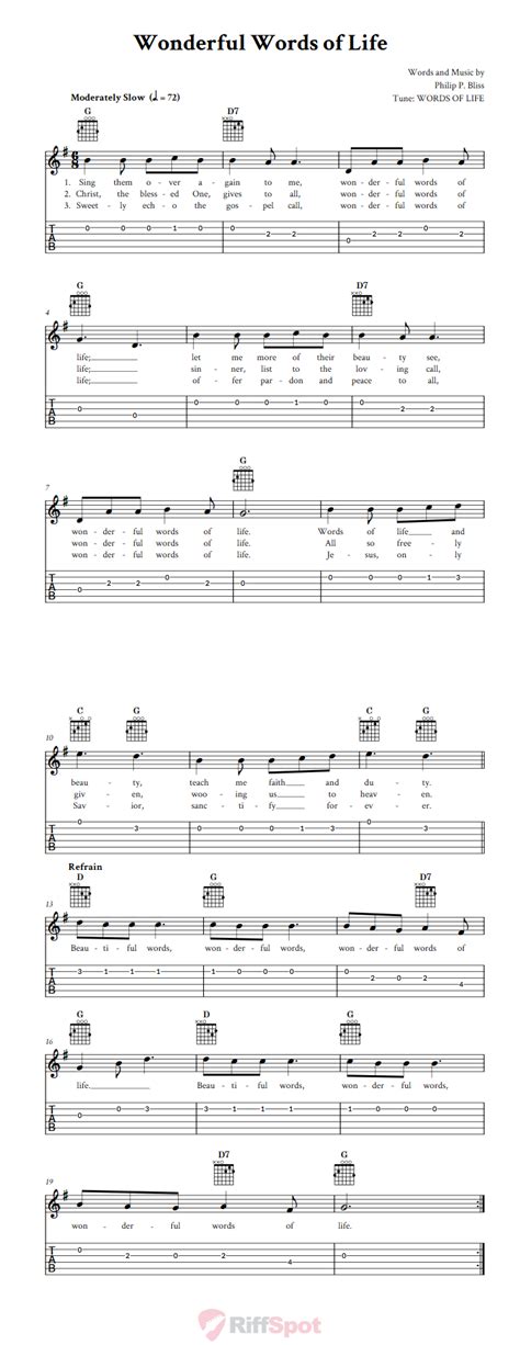 Wonderful Words of Life - Easy Guitar Sheet Music and Tab with Chords and Lyrics