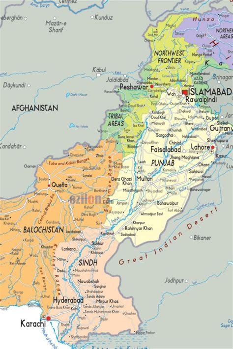 Large Detailed Map of Pakistan Showing Cities, Towns and States ...