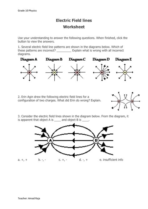 Electric Field Diagram Worksheet