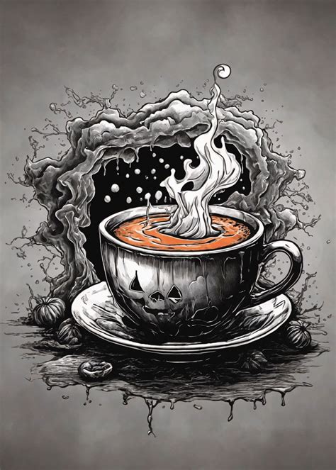 'Halloween Cup of Coffee' Poster, picture, metal print, paint by Rami | Displate