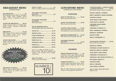 Menu at Number 10 restaurant, Cupar