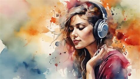 Premium AI Image | watercolor background woman with headphones music ...