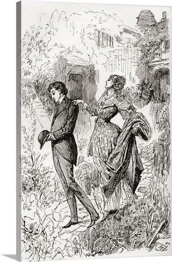 Estella and Pip in Miss Havisham's garden. Illustration for the novel ...