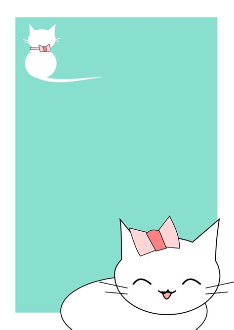 Free Cat Images: Free printable cat stationery - kawaii cat - aqua colored - freebie