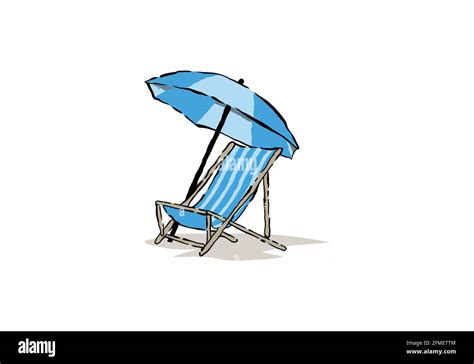 Blue illustration drawing of beach chair and umbrella design Stock ...