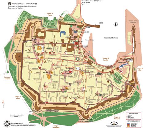 Map of Medieval Rhodes Town. You can see all the gates, the famous IPPOTON street the always ...