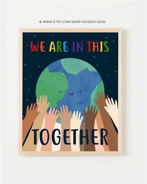 Printable, Together Diversity Poster, Earth Hands Print, Diversity, Equality , Multi Cultural ...