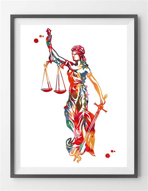 Lady Justice Art Print Justice Symbol Watercolor Law Corporate Art ...