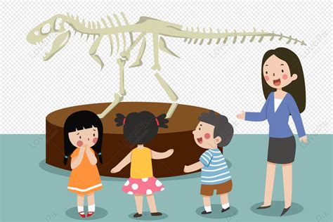 The Teacher Took The Children To Visit The Museum, Student, Dinosaur Fossil, Child PNG Free ...