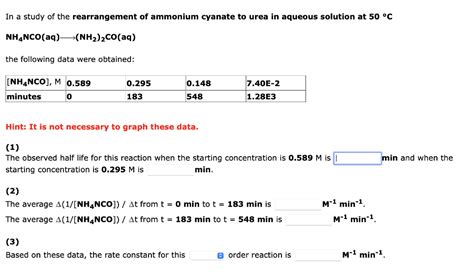 Solved In a study of the rearrangement of ammonium cyanate | Chegg.com