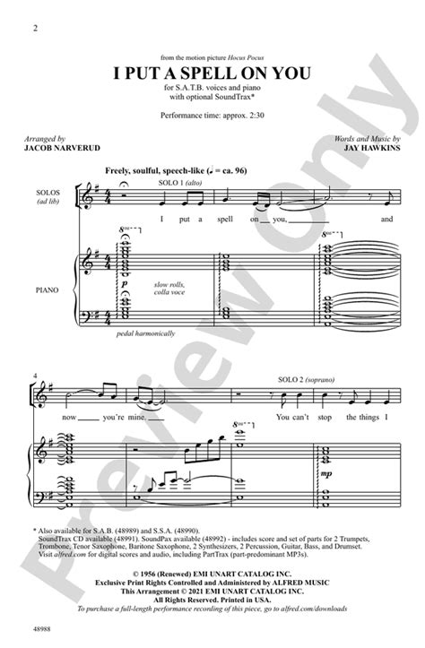 I Put a Spell on You: SATB Choral Octavo: Jay Hawkins - Digital Sheet ...