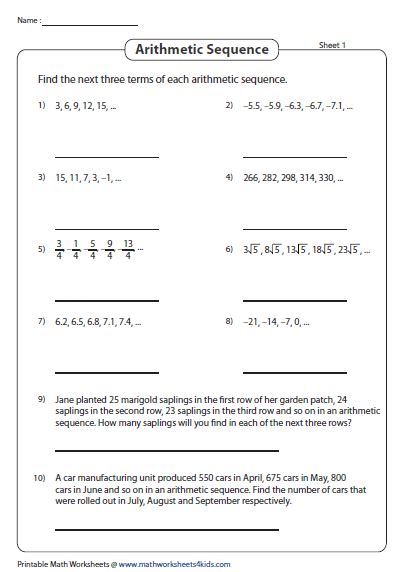 Arithmetic Sequence Worksheet 1 Answers – Thekidsworksheet