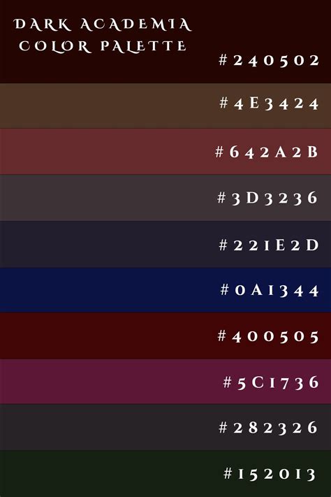 Dark Academia Color Palette Hex Codes