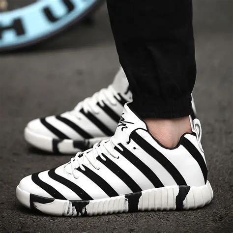 New Black And White Striped Shoes Casual Increased 6cm Shoe Students-in Men's Casual Shoes from ...