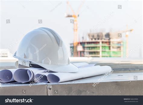 White Safety Helmet Blueprint Construction Site Stock Photo 568229905 | Shutterstock