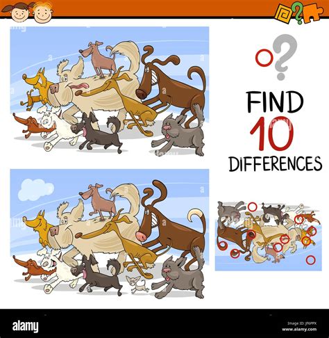 education, dogs, illustration, puzzle, find, cartoon, differences, spot Stock Vector Image & Art ...