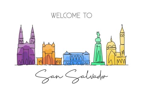 One continuous line drawing San Salvador city skyline, El Salvador ...