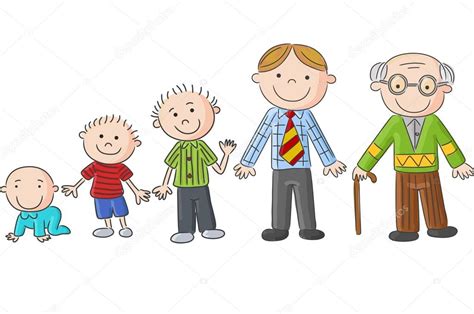 Aging people, Men at different ages. Hand drawn cartoon men — Stock Vector © tigatelu #73710897