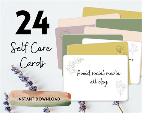 Printable Self Care Cards Black and White or Color Muted Pastel Flowers 8.5x11 PDF Self Care Kit ...