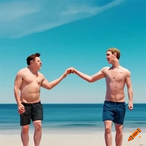 Elon musk and mark zuckerberg smiling and holding hands at the beach on ...