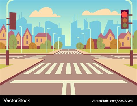 Cartoon city crossroads with traffic lights Vector Image