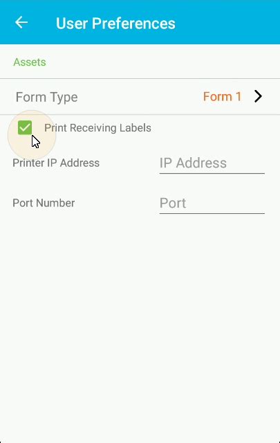 Receiving Order Label Settings