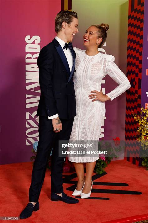 Brihony Dawson and guest arrive during the 2023 AFLW Awards at Crown... News Photo - Getty Images