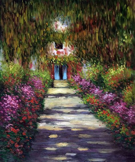 PATHWAY IN MONETS GARDEN AT GIVERNY Handpainted Painting on Canvas Wall Art Painting (Without ...