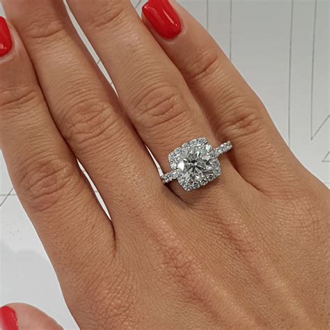 2 Carat Cushion Style Halo Lab Grown Diamond Engagement Ring - 14K Whi