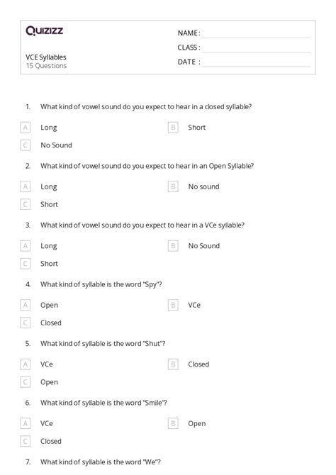 50+ Syllables worksheets for 3rd Grade on Quizizz | Free & Printable