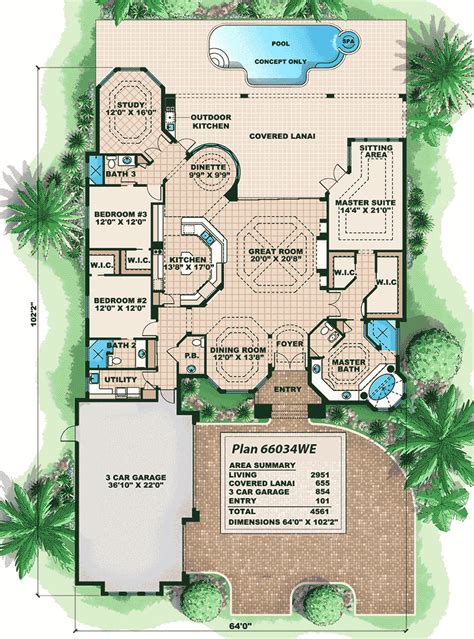 Distinctive Villa House Plan - 66034WE | Architectural Designs - House ...