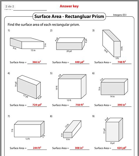 Surface Area And Volume Of Rectangular Prism Worksheets