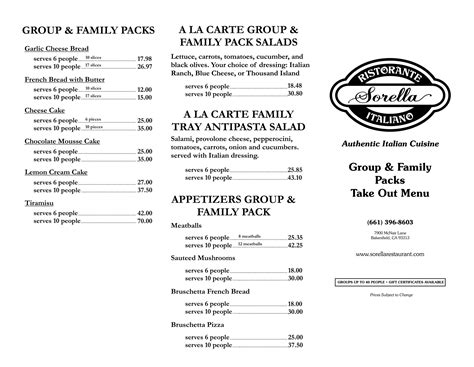 TO-GO MENU - Sorella Italian Restaurant