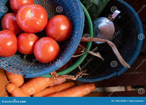 Fruit and Vegetables in Baskets at the Farmers Market Stock Image ...