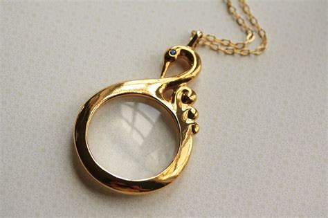 Swan Bird Magnifying Glass Necklace, Magnifier Pendant, Long Gold Jewelry, Unique Vinta… | Glass ...