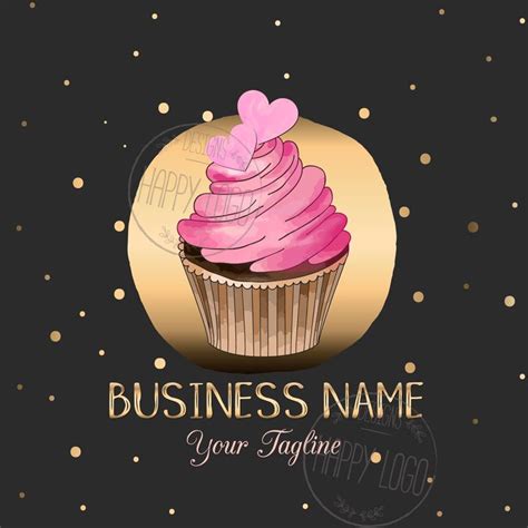 DIGITAL Custom logo design, watercolor cupcake bakery logo design, gold pink cupcake logo ...