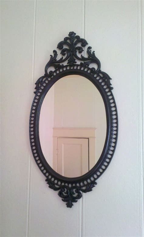 Large Ornate Oval Wall Mirror in Glossy Black Frame 31 x 16