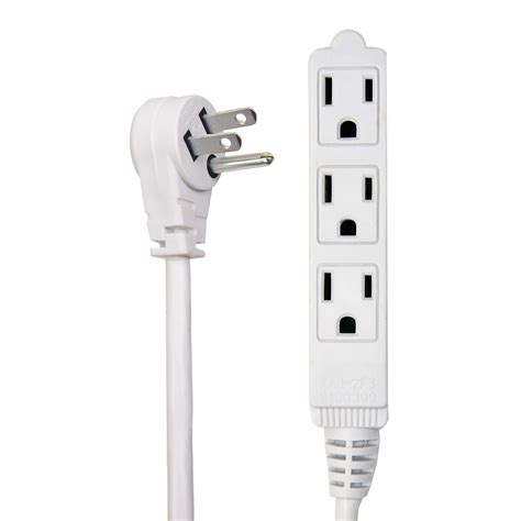 20 Feet White Durable Heavy Duty 3 Outlet Indoor 13A Flat Plug Extension Cord