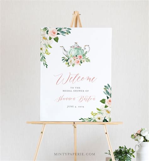 Tea Party Welcome Sign Template, Printable Bridal Tea Shower Welcome Poster, 100% Editable Text ...