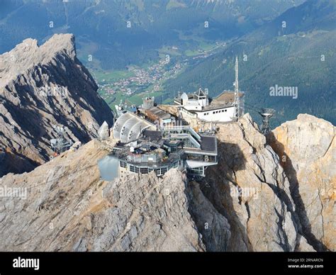 AERIAL VIEW. Summit of the Zugspitze, at 2962 meters above sea level, it is Germany's highest ...