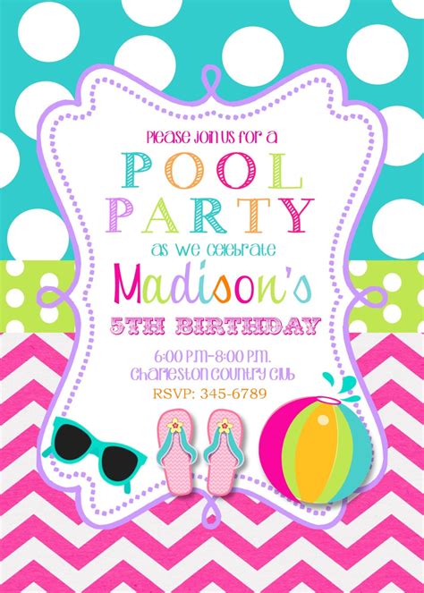 Pool Party Birthday Party invitations printable or by noteablechic